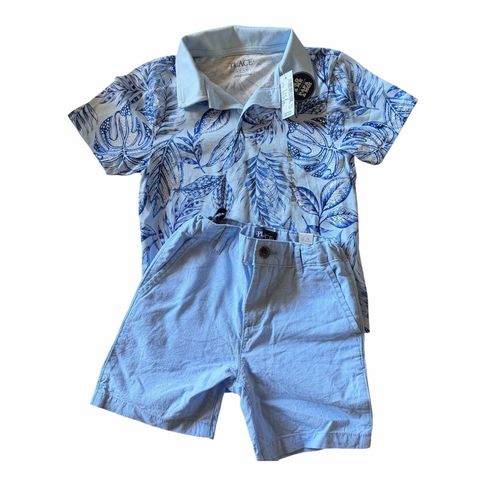Boys Tropical Polo & Shorts Set 5/6 NWT Blue Floral The Childrens Place Easter